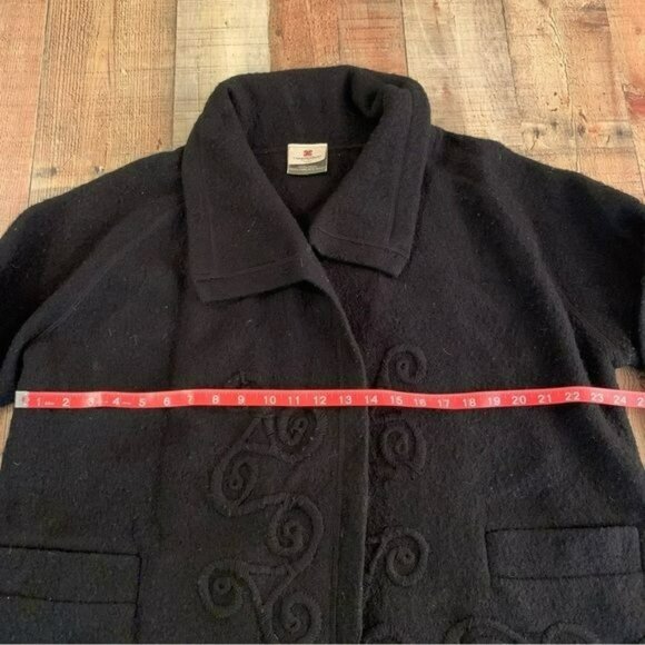 Carraigdonn women's size XL Wool Open sweater top with celtic woven design black - Picture 4 of 8